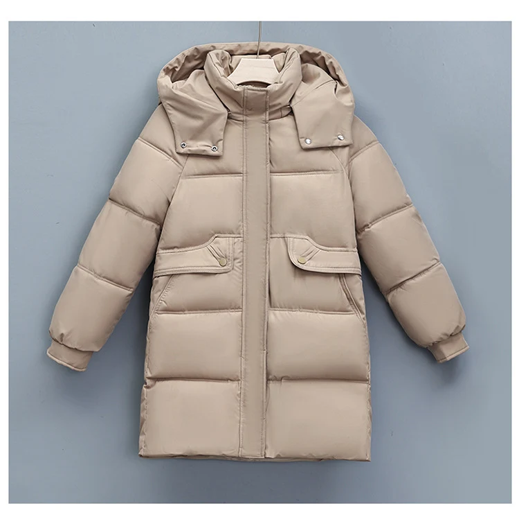 Damen nan langer thermogepolsterter Parka mit abnehmbarer Kapuze, verdecktem Reißverschluss und Klappentaschen Drune