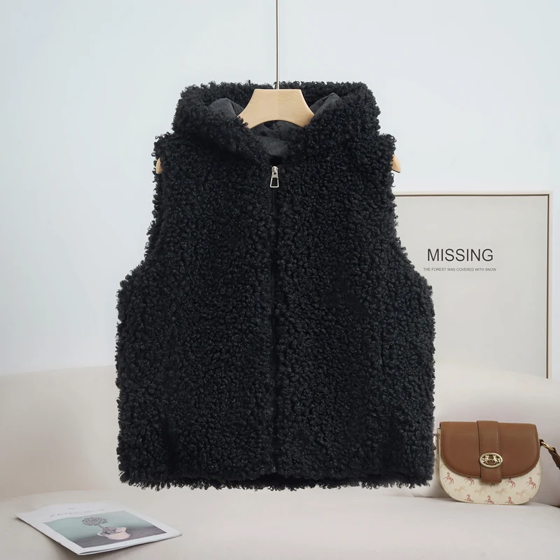 Damen nan kuschelige Teddyweste mit Kapuze und Reißverschluss Drune