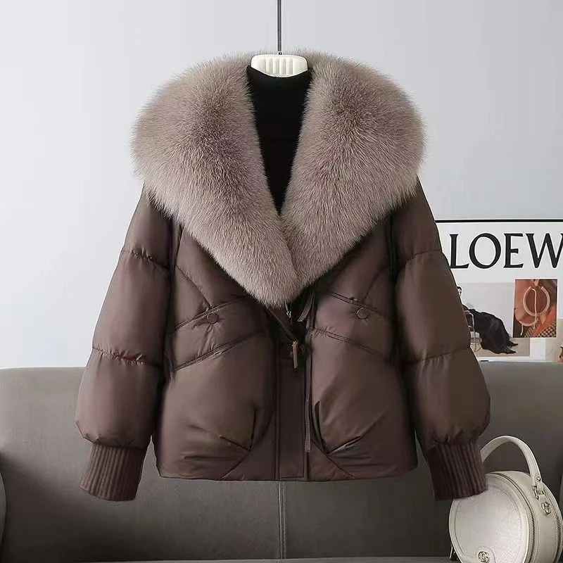 Damen nan kurze wattierte Steppjacke mit voluminösem Kunstfellkragen und Taillenzug Drune