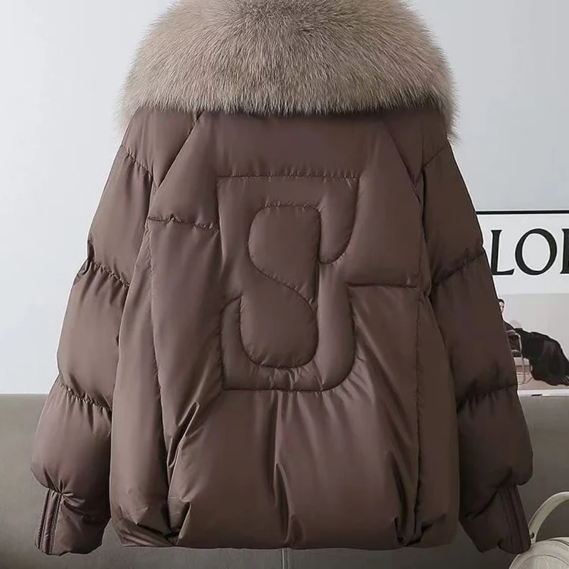 Damen nan kurze wattierte Steppjacke mit voluminösem Kunstfellkragen und Taillenzug Drune