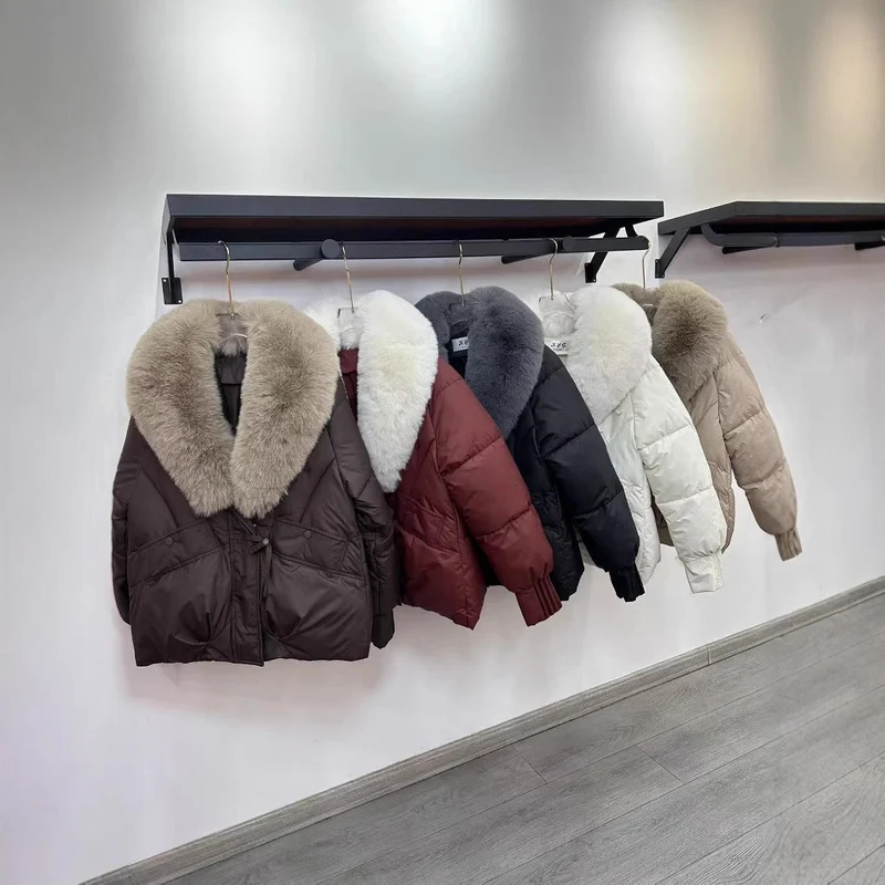 Damen nan kurze wattierte Steppjacke mit voluminösem Kunstfellkragen und Taillenzug Drune