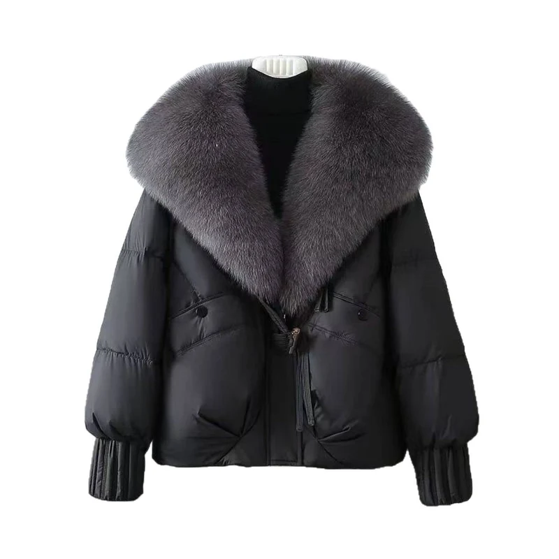 Damen nan kurze wattierte Steppjacke mit voluminösem Kunstfellkragen und Taillenzug Drune