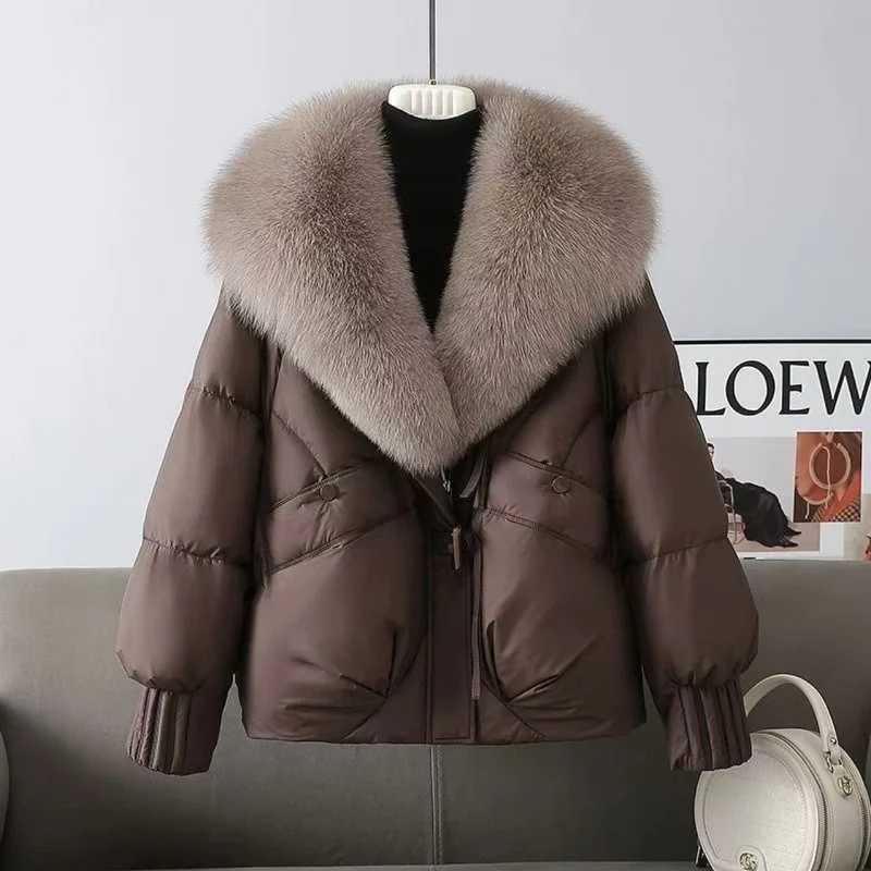 Damen nan kurze wattierte Steppjacke mit voluminösem Kunstfellkragen und Taillenzug Drune