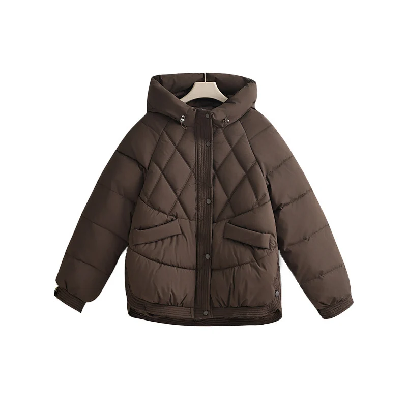 Damen nan kurze wattierte Kapuzenjacke mit Rautenstepp, schrägen Pattentaschen und geripptem Saum Drune
