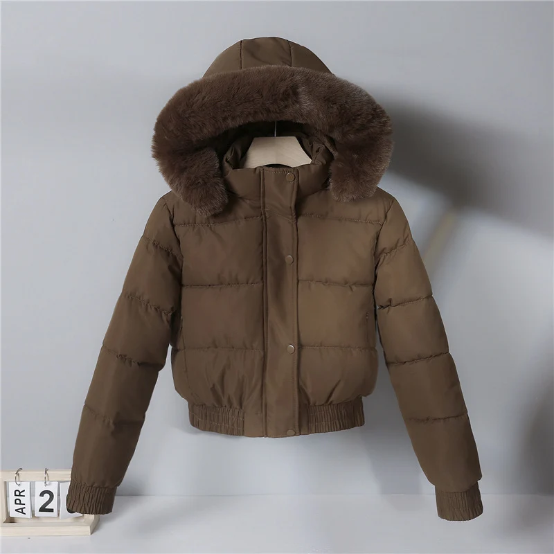 Damen nan kurze wattierte Kapuzenjacke mit Kunstfellbesatz, elastischem Saum und verdecktem Reißverschluss Drune