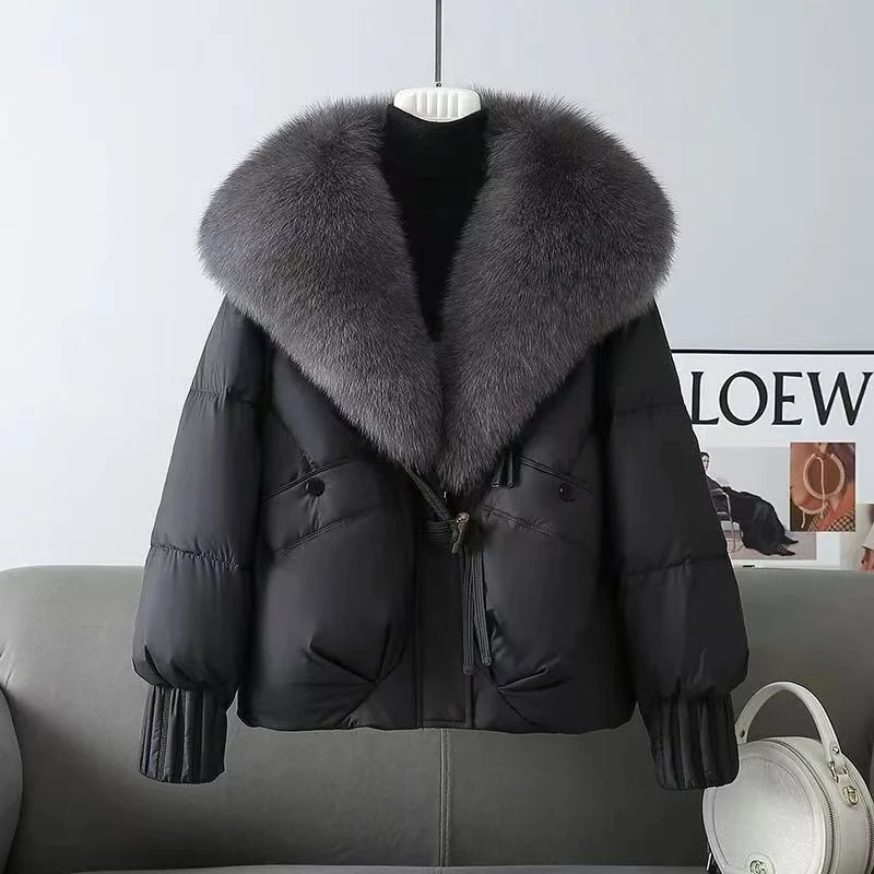 Damen nan kurze wattierte Jacke mit üppigem Fellkragen in Felloptik und taillierendem Kordelzug Drune
