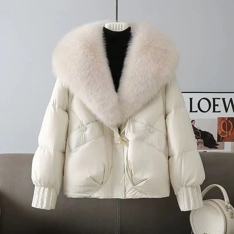 Damen nan kurze wattierte Jacke mit üppigem Fellkragen in Felloptik und taillierendem Kordelzug Drune