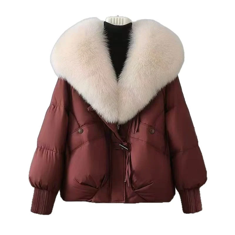 Damen nan kurze wattierte Jacke mit üppigem Fellkragen in Felloptik und taillierendem Kordelzug Drune