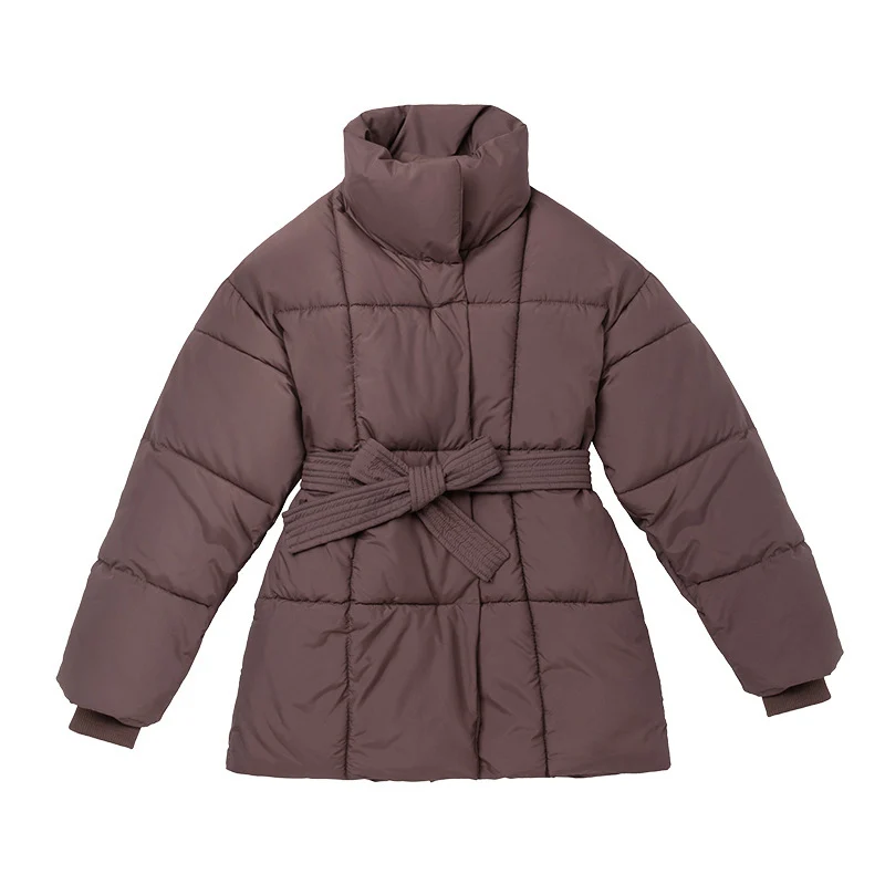 Damen nan kurze wattierte Jacke mit hohem Stehkragen, Taillengürtel und Eingrifftaschen Drune