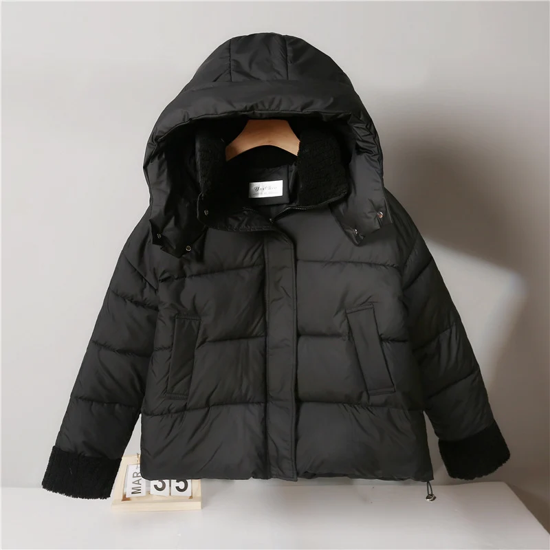 Damen nan kurze wattierte Jacke mit hochschließendem Teddykragen, Fleece-Innenfutter und verstellbarem Saum Drune