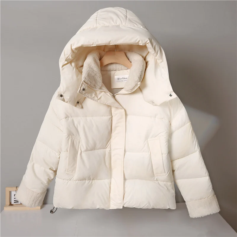 Damen nan kurze wattierte Jacke mit hochschließendem Teddykragen, Fleece-Innenfutter und verstellbarem Saum Drune