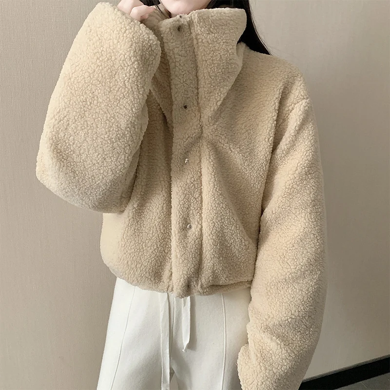 Damen nan kurze wattierte Jacke mit hochschließendem Schalkragen und Teddybündchen Drune