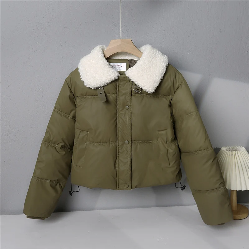 Damen nan kurze gesteppte Winterjacke mit Teddykragen, wattierter Isolierung und verdecktem Druckknopfverschluss Drune