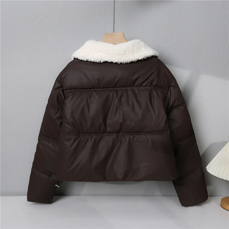 Damen nan kurze gesteppte Winterjacke mit Teddykragen, wattierter Isolierung und verdecktem Druckknopfverschluss Drune