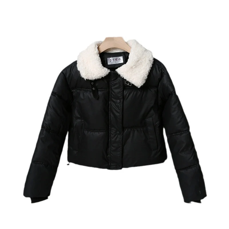 Damen nan kurze gesteppte Winterjacke mit Teddykragen, wattierter Isolierung und verdecktem Druckknopfverschluss Drune
