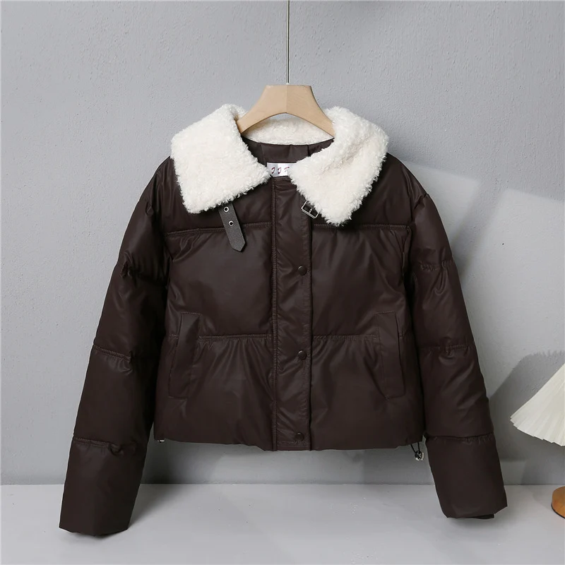 Damen nan kurze gesteppte Winterjacke mit Teddykragen, wattierter Isolierung und verdecktem Druckknopfverschluss Drune