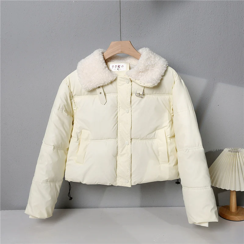 Damen nan kurze gesteppte Winterjacke mit Teddykragen, wattierter Isolierung und verdecktem Druckknopfverschluss Drune