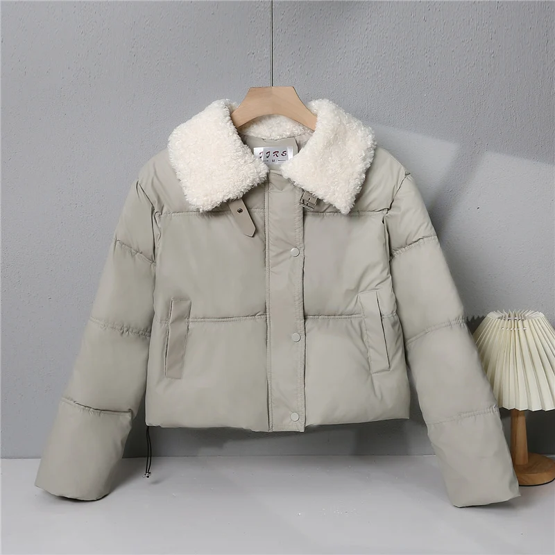 Damen nan kurze gesteppte Winterjacke mit Teddykragen, wattierter Isolierung und verdecktem Druckknopfverschluss Drune