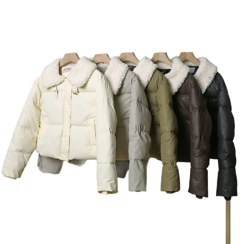 Damen nan kurze gesteppte Winterjacke mit breitem Teddykragen und Kordelzug Drune