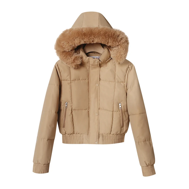 Damen nan kurze gesteppte Bomberjacke mit warmer Kapuze, abnehmbarem Webpelzrand, elastischem Bund und Thermofutter Drune