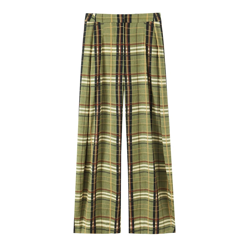 Damen 90+ weit geschnittene High‑Waist Palazzo‑Hose im Karierten Plissee‑Look Drune