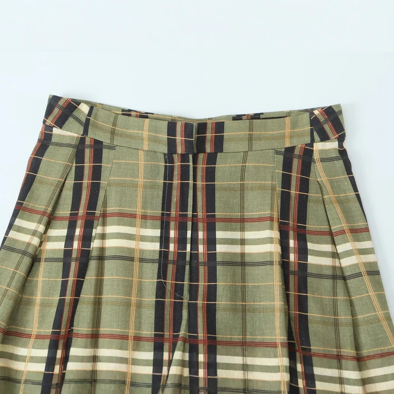 Damen 90+ weit geschnittene High‑Waist Palazzo‑Hose im Karierten Plissee‑Look Drune