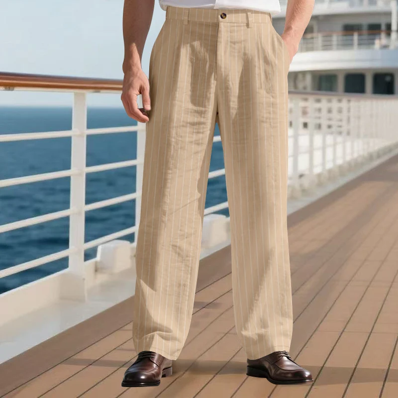 Herren nan elegante Nadelstreifen-Anzughose mit weitem Bein, Bügelfalte und hohem Bund Drune