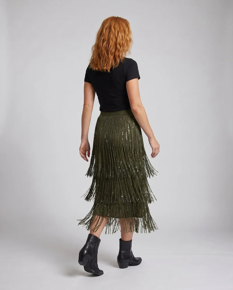 Damen Fransenrock mit glitzernden Details und schwingendem Design Drune