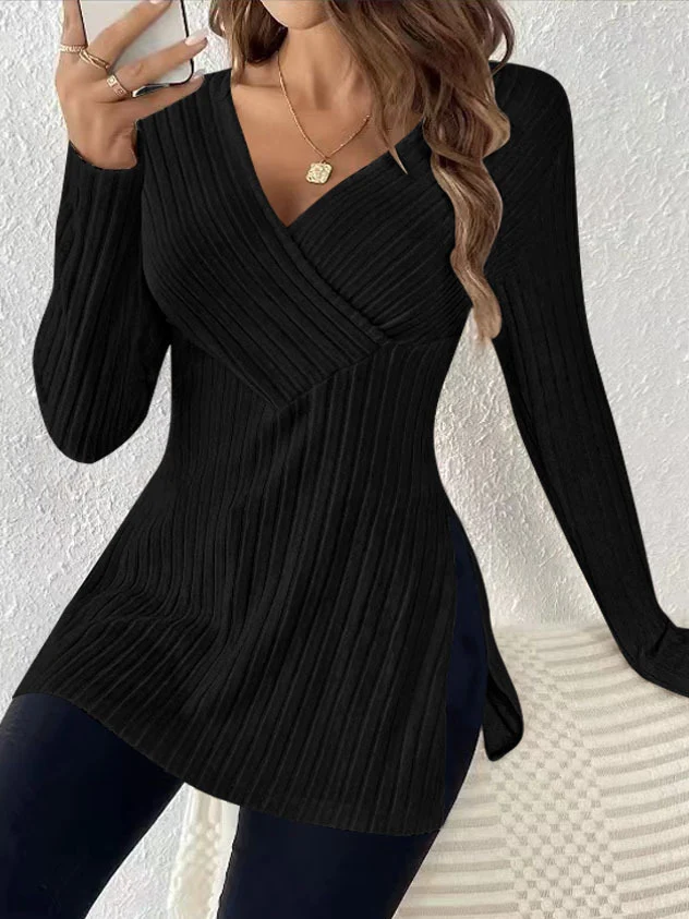 Damen Longpullover mit modernem Wickeldesign und eleganter Rippstruktur Drune