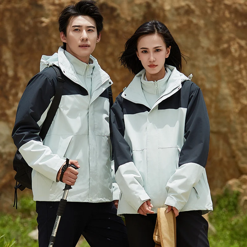 Unisex zweilagige wasserabweisende Outdoorjacke mit Kapuze und Colorblock-Design Drune