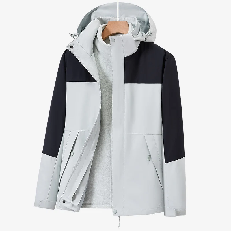 Unisex zweilagige wasserabweisende Outdoorjacke mit Kapuze und Colorblock-Design Drune