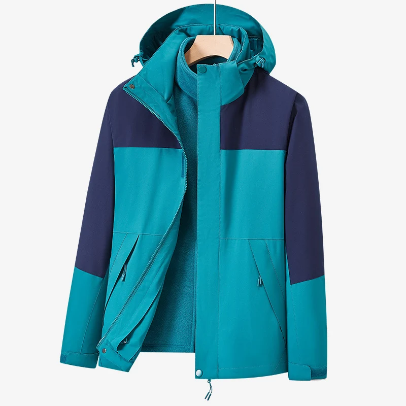 Unisex zweilagige wasserabweisende Outdoorjacke mit Kapuze und Colorblock-Design Drune