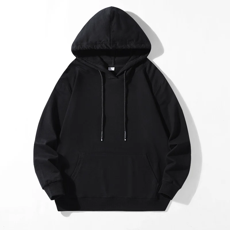 Unisex Locker geschnittener Kapuzenpullover aus Baumwollmix mit Kängurutasche und Kordelzug Drune