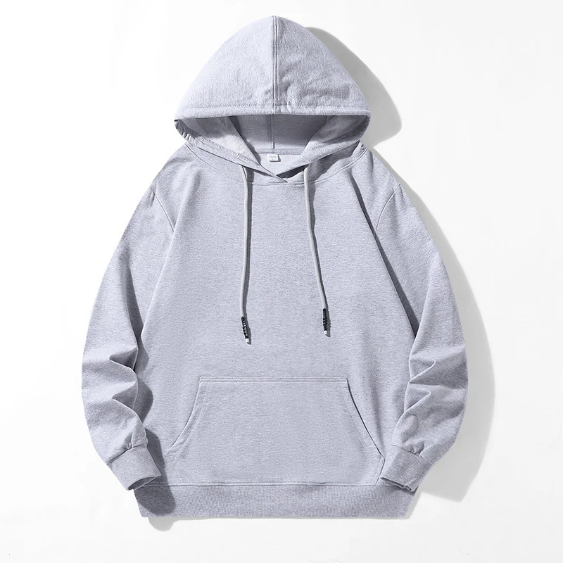 Unisex Locker geschnittener Kapuzenpullover aus Baumwollmix mit Kängurutasche und Kordelzug Drune