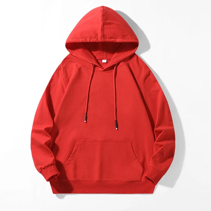 Unisex Locker geschnittener Kapuzenpullover aus Baumwollmix mit Kängurutasche und Kordelzug Drune