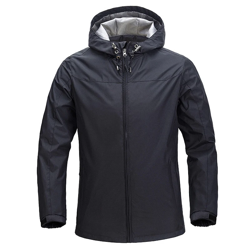 Unisex Leichte packbare Regen- und Windjacke mit verstellbarer Kapuze und atmungsaktivem Futter Drune