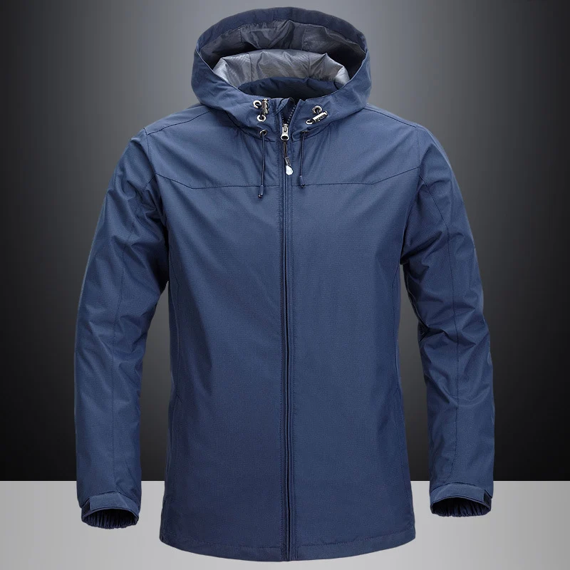 Unisex Leichte packbare Regen- und Windjacke mit verstellbarer Kapuze und atmungsaktivem Futter Drune