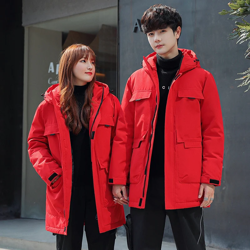 Unisex Gepolsterter langer Parka mit Kapuze Multifach-Taschen und winddichter Thermoisolierung Drune
