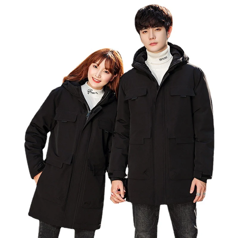 Unisex Gepolsterter langer Parka mit Kapuze Multifach-Taschen und winddichter Thermoisolierung Drune