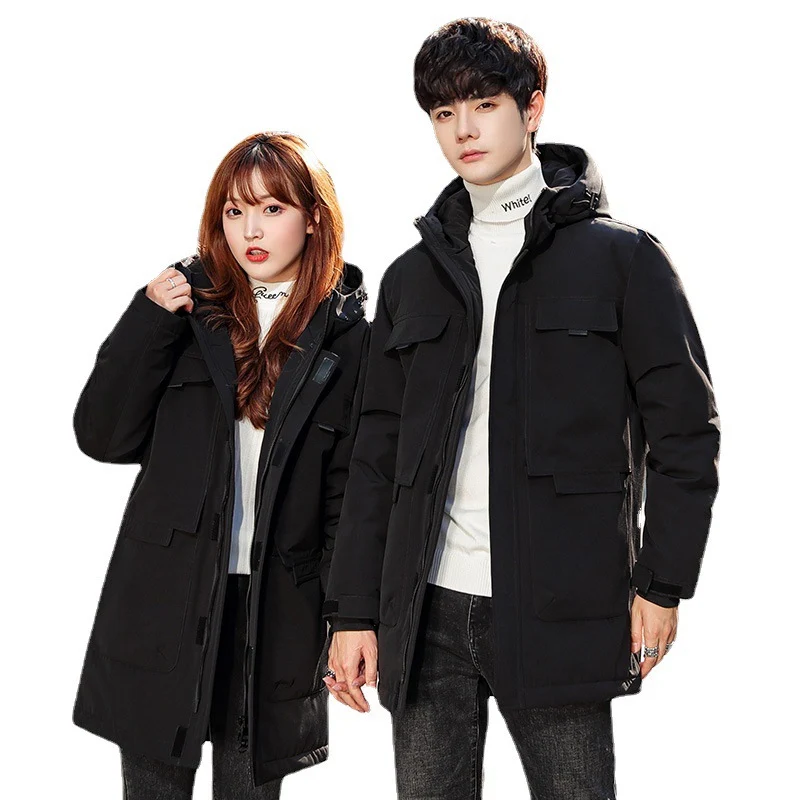 Unisex Gepolsterter langer Parka mit Kapuze Multifach-Taschen und winddichter Thermoisolierung Drune