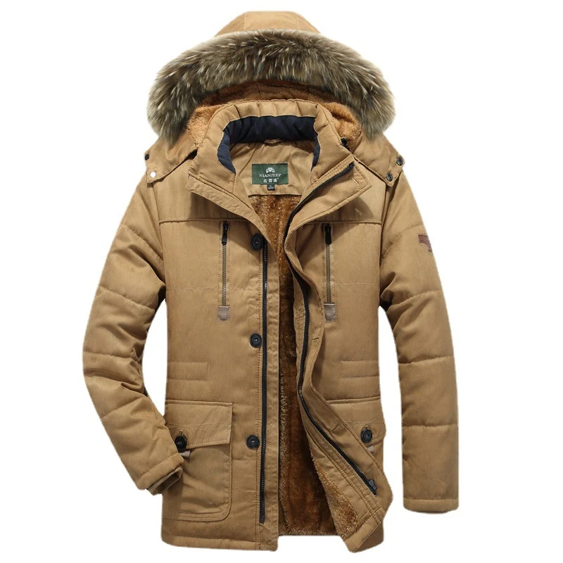 Herren Winterparka mit Teddyfutter, abnehmbarer Kunstfellkapuze und Multifunktionstaschen Drune