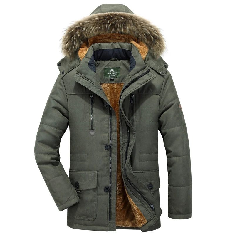 Herren Winterparka mit Teddyfutter, abnehmbarer Kunstfellkapuze und Multifunktionstaschen Drune