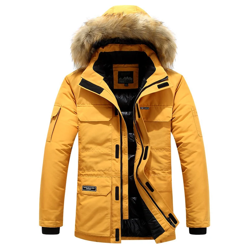 Herren Winterparka mit Kapuze, Kunstfellbesatz und multifunktionalen Außentaschen Drune