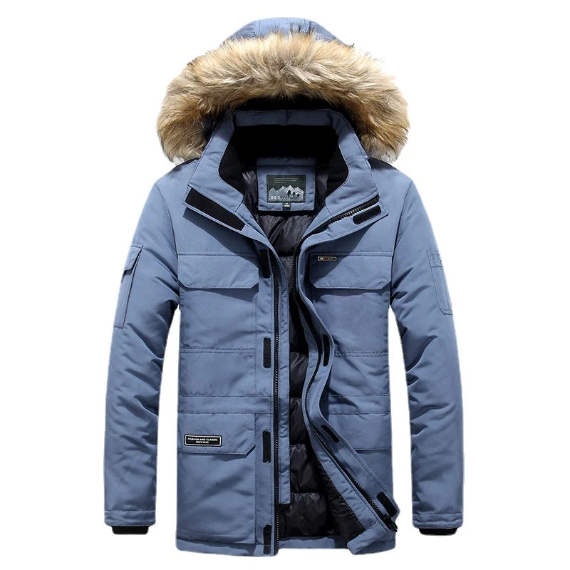 Herren Winterparka mit Kapuze, Kunstfellbesatz und multifunktionalen Außentaschen Drune