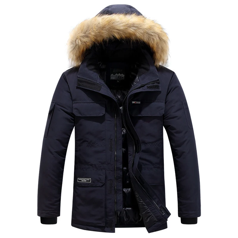 Herren Winterparka mit Kapuze, Kunstfellbesatz und multifunktionalen Außentaschen Drune