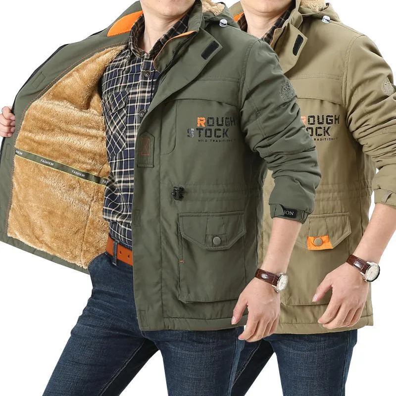 Herren winddichter Fieldparka mit wärmender Kunstfell‑Innenlage, Kapuze und multifunktionalen Taschen Drune