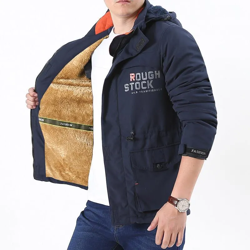 Herren winddichter Fieldparka mit wärmender Kunstfell‑Innenlage, Kapuze und multifunktionalen Taschen Drune