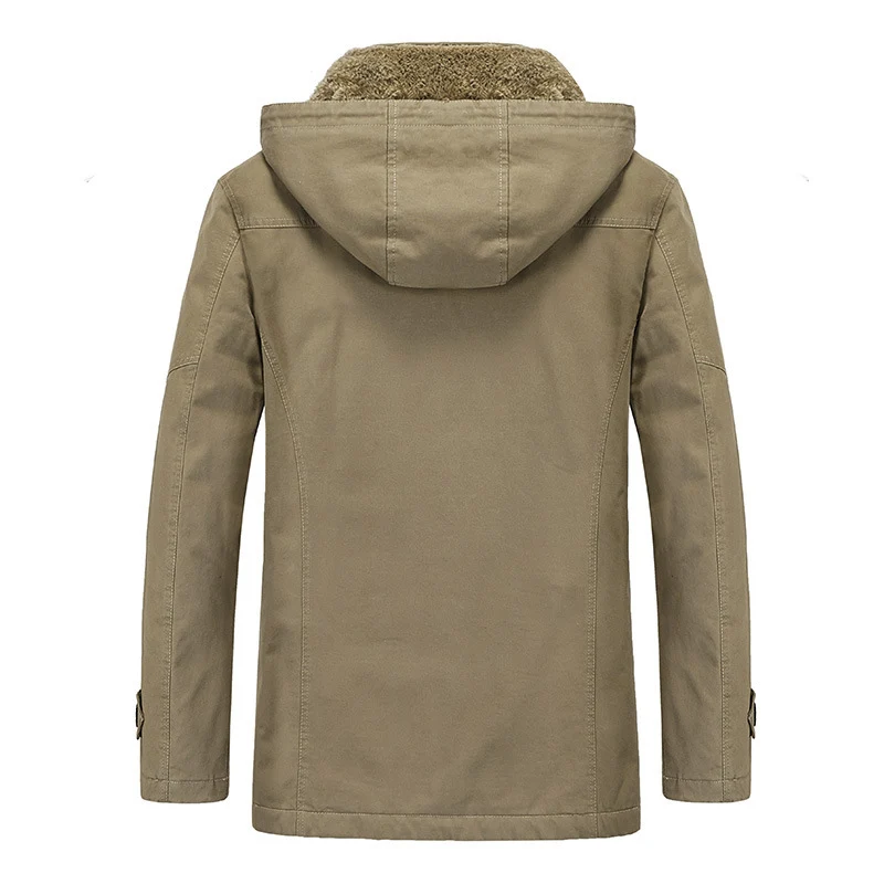 Herren Winddichter Canvas-Parka mit Teddyfleece-Innenfutter, Kapuze und Multifunktionstaschen Drune