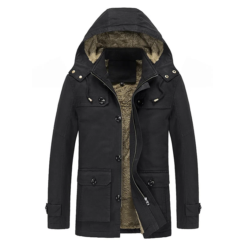 Herren Winddichter Canvas-Parka mit Teddyfleece-Innenfutter, Kapuze und Multifunktionstaschen Drune