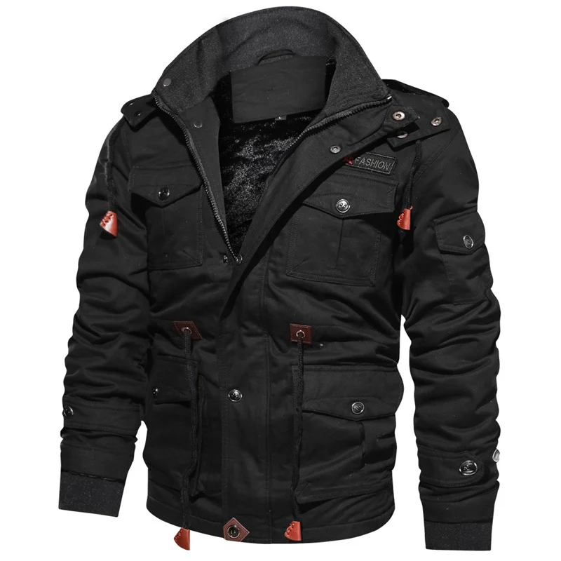 Herren winddichte Multifunktions‑Fieldjacke aus Canvas mit wärmender Teddyplüsch‑Innenlage und verstellbarem Kordzug Drune